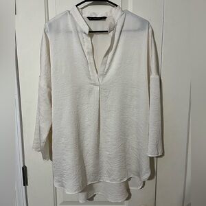 Zara Cream Blouse with V-Neck